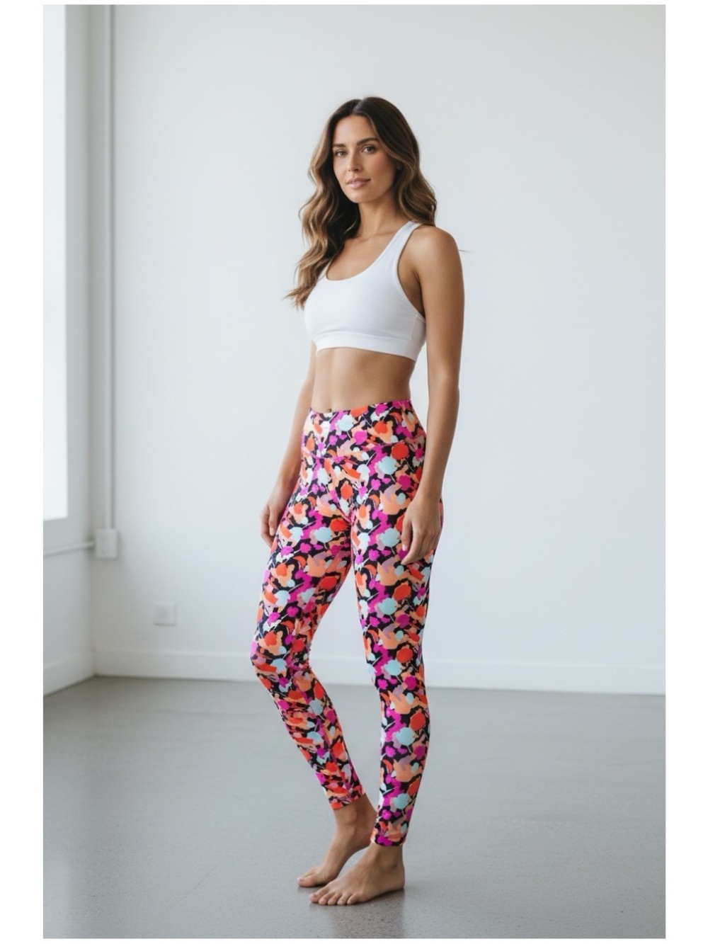 Lou & Gray Women’s Sz L High Rise Leggings Orange Pink Floral 7/8